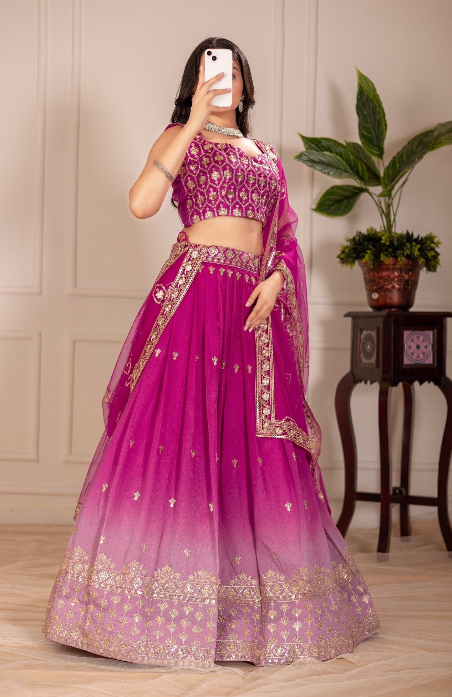 DEIANA'S Heavy Embroidery With Thread Work Lehenga Choli - Pink - Swadesiicart