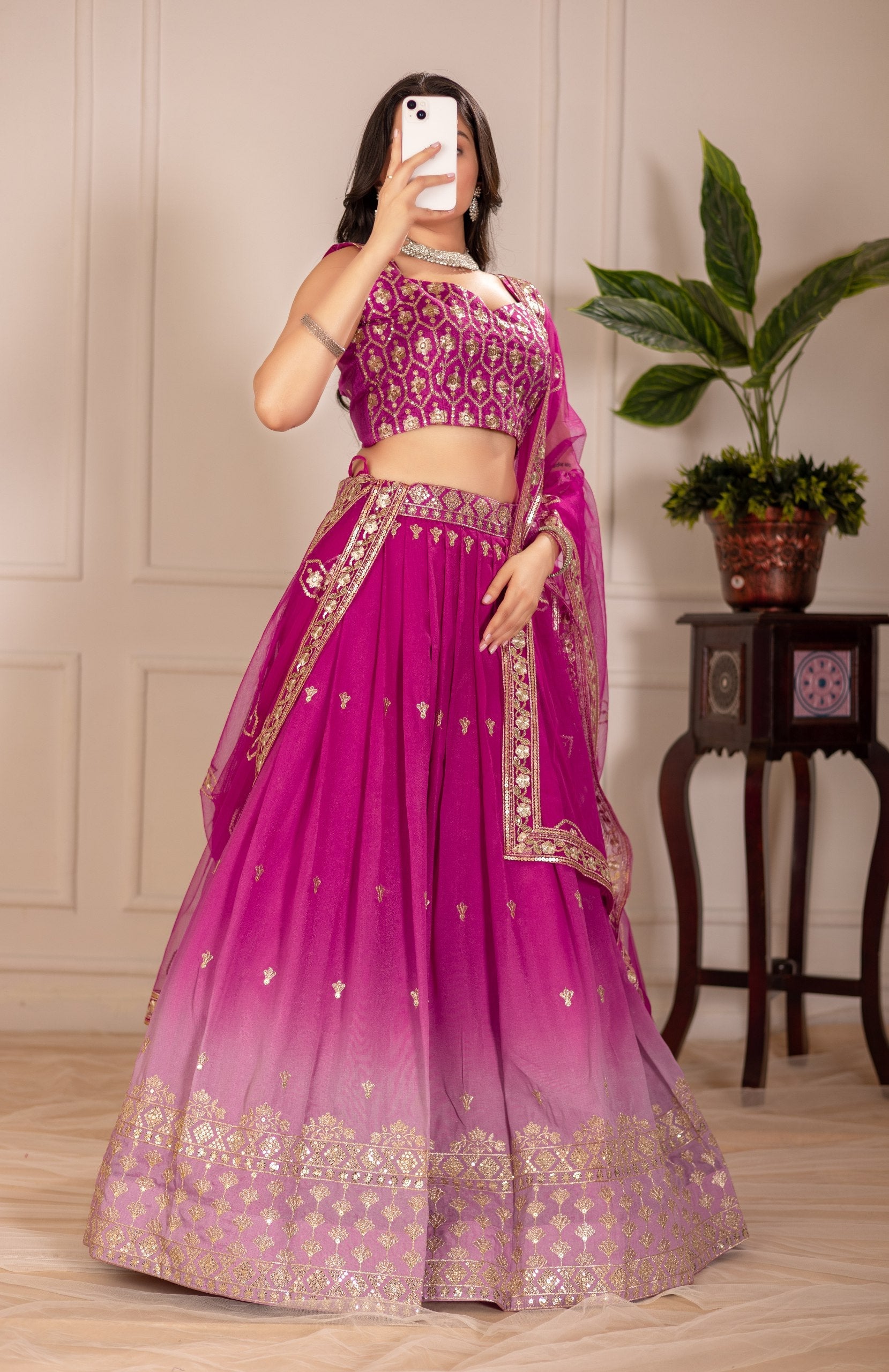 DEIANA'S Heavy Embroidery With Thread Work Lehenga Choli - Pink - Swadesiicart