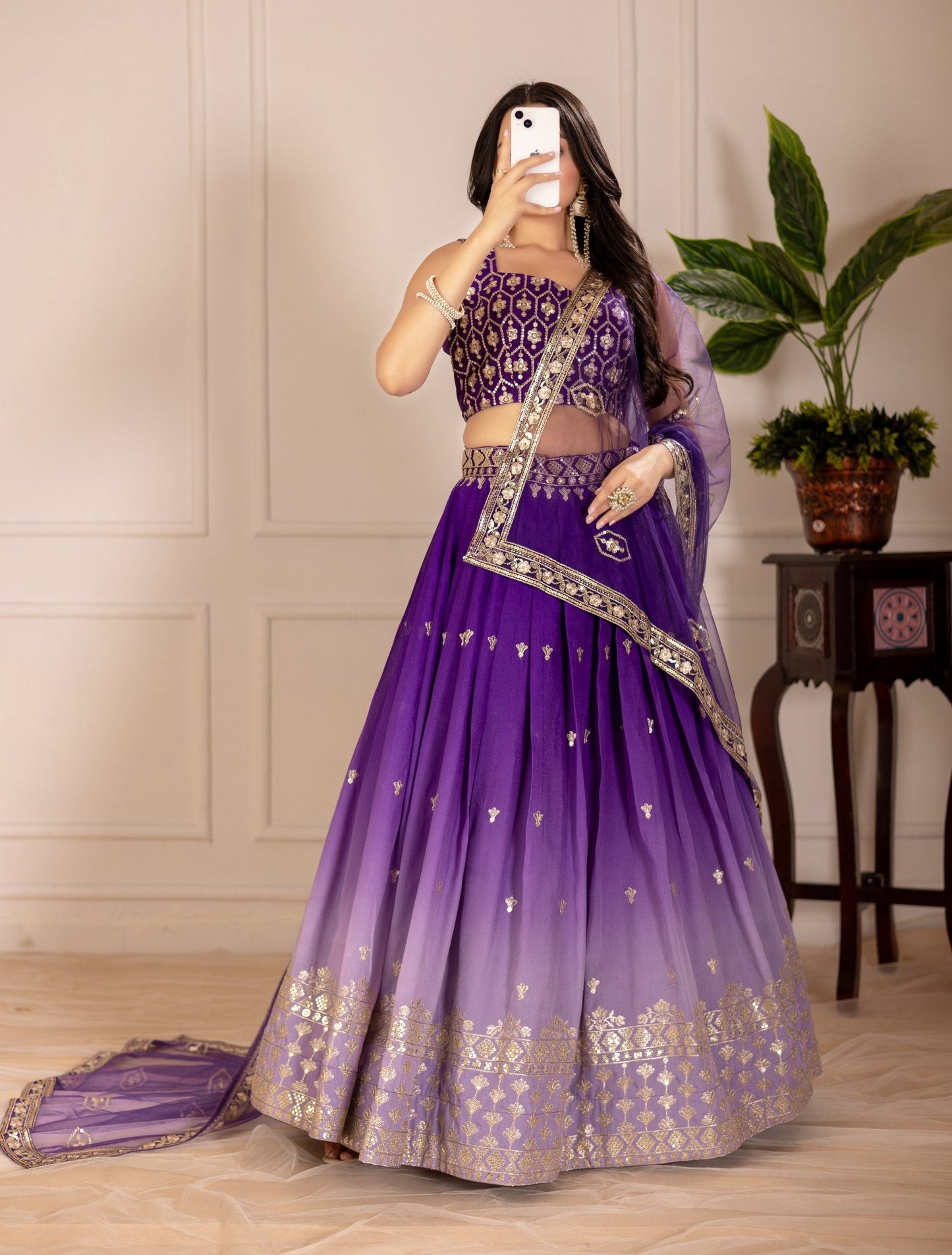 DEIANA'S Heavy Embroidery With Thread Work Lehenga Choli - Purple - Swadesiicart