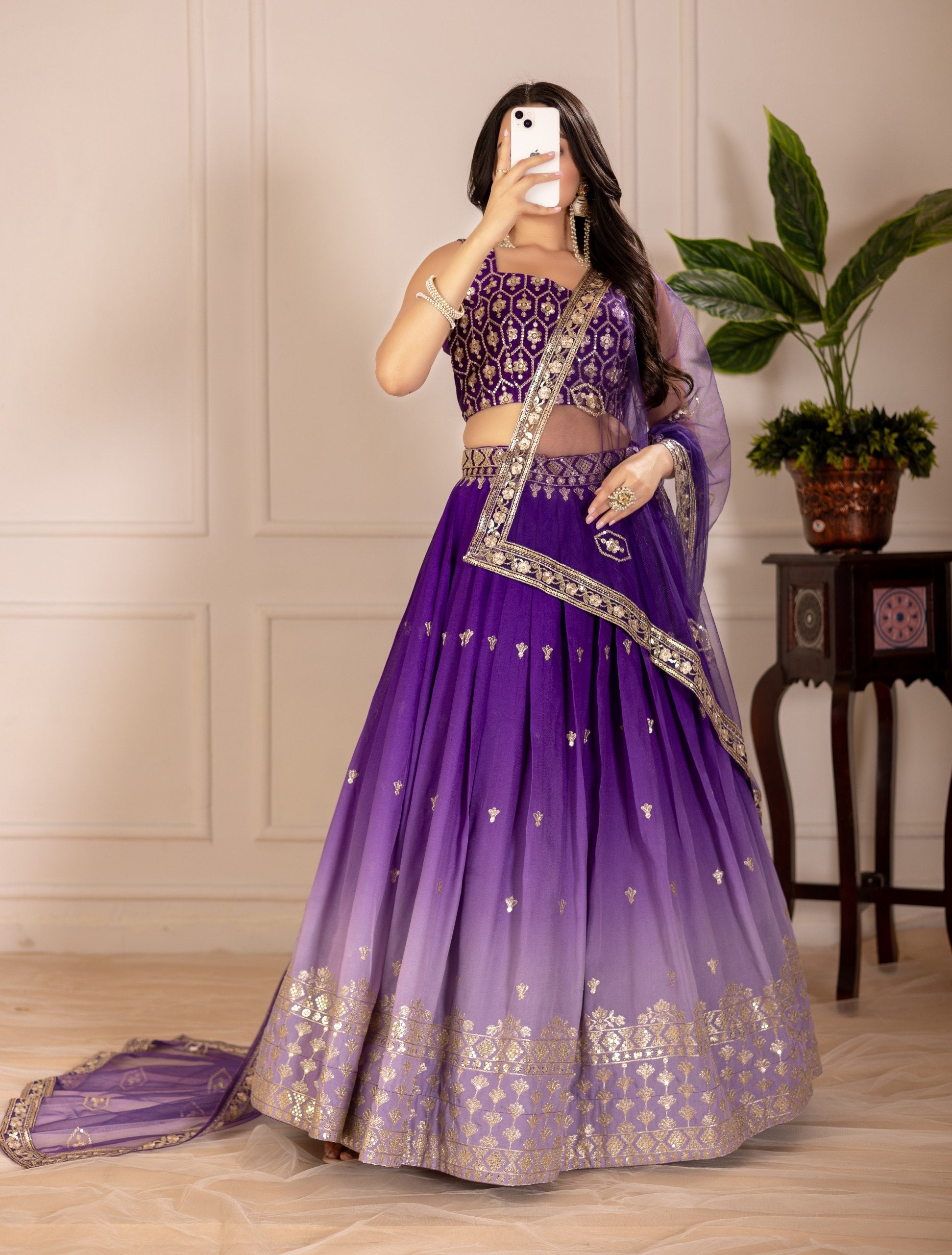 DEIANA'S Heavy Embroidery With Thread Work Lehenga Choli - Purple - Swadesiicart