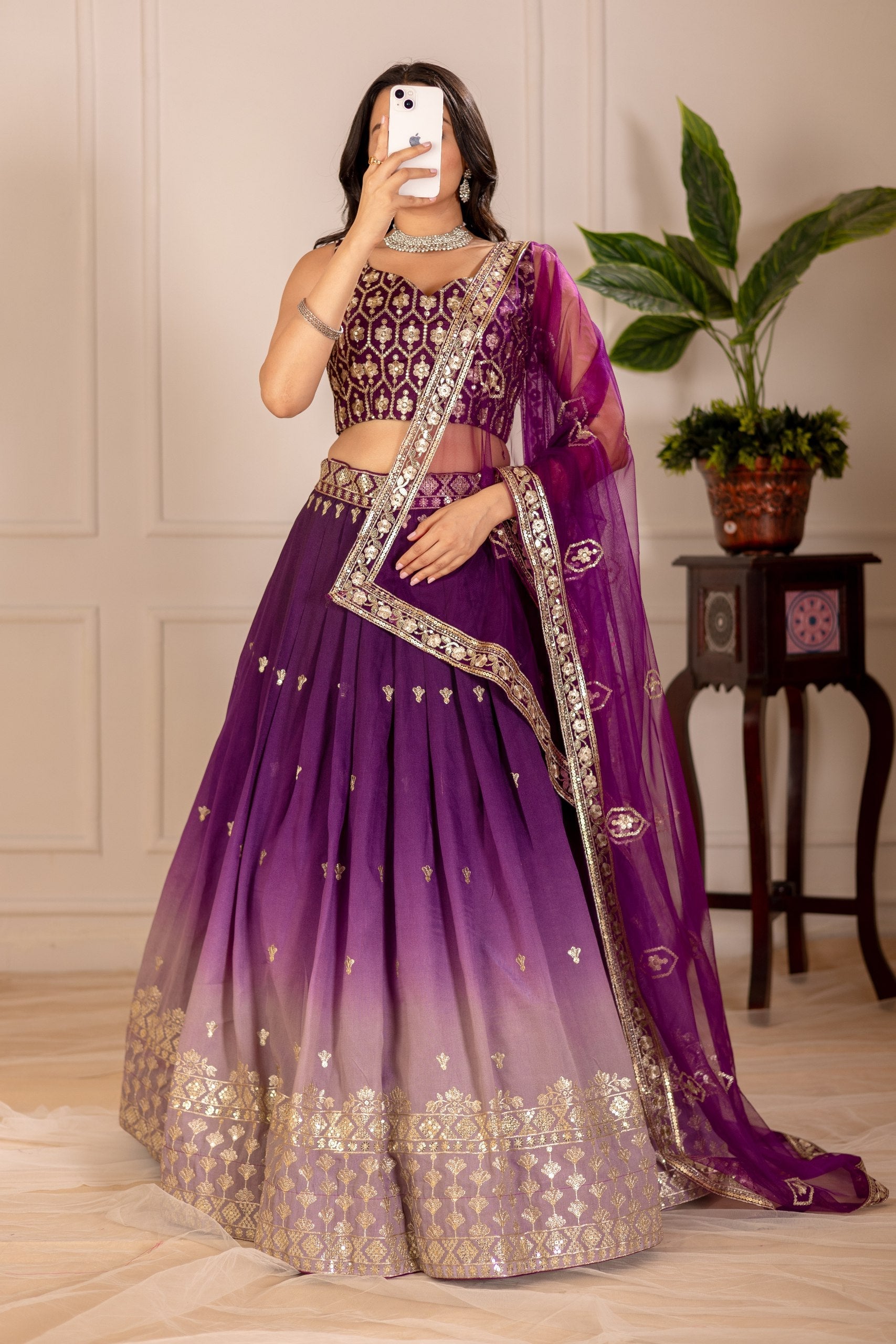 DEIANA'S Heavy Embroidery With Thread Work Lehenga Choli - Wine - Swadesiicart