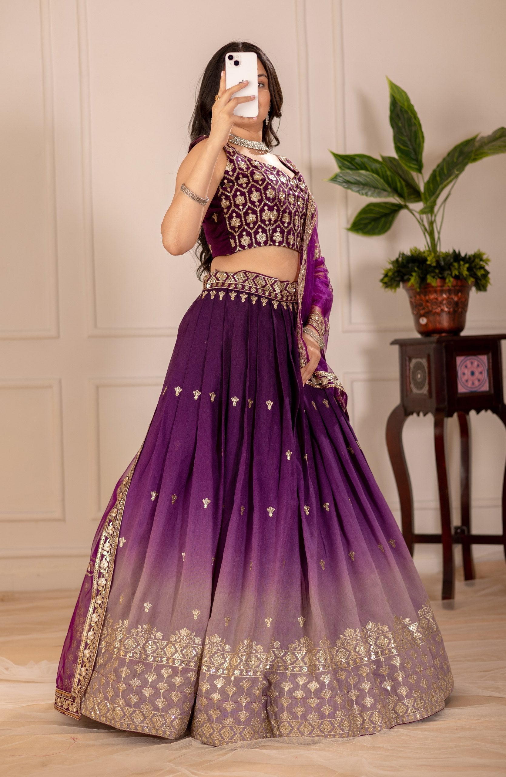 DEIANA'S Heavy Embroidery With Thread Work Lehenga Choli - Wine - Swadesiicart