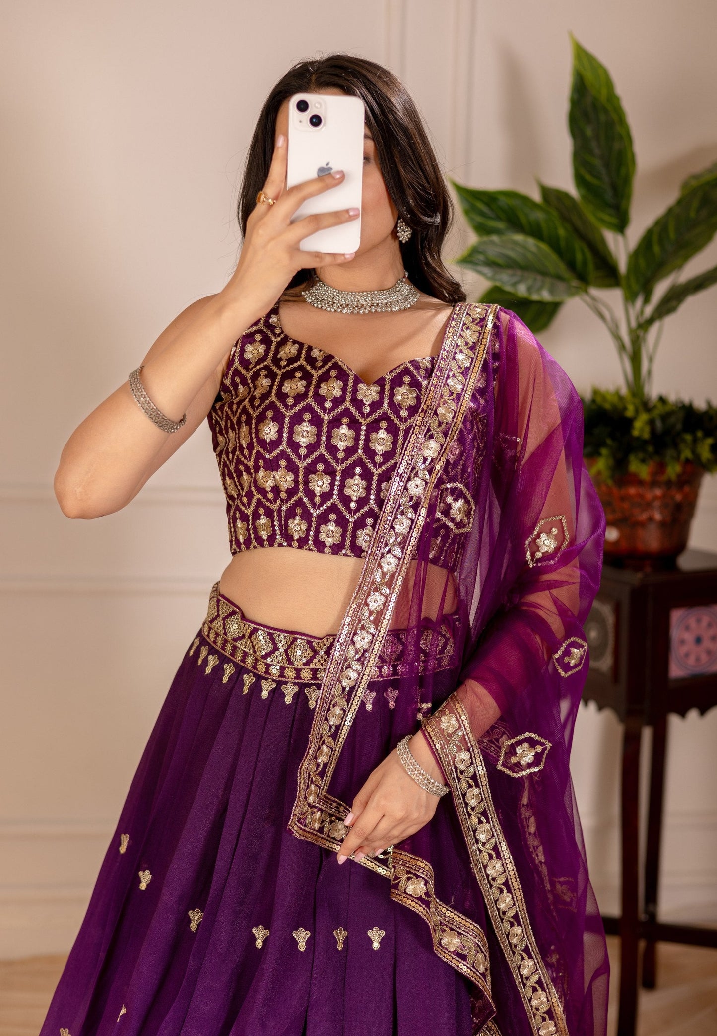 DEIANA'S Heavy Embroidery With Thread Work Lehenga Choli - Wine - Swadesiicart