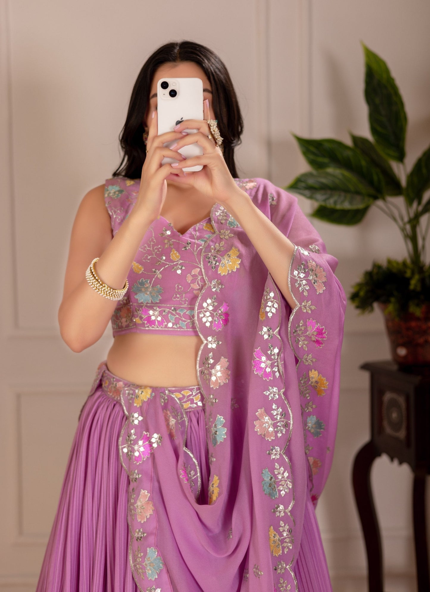 DEIANA'S Heavy Plain with crease work Lehenga Choli - Pink - Swadesiicart