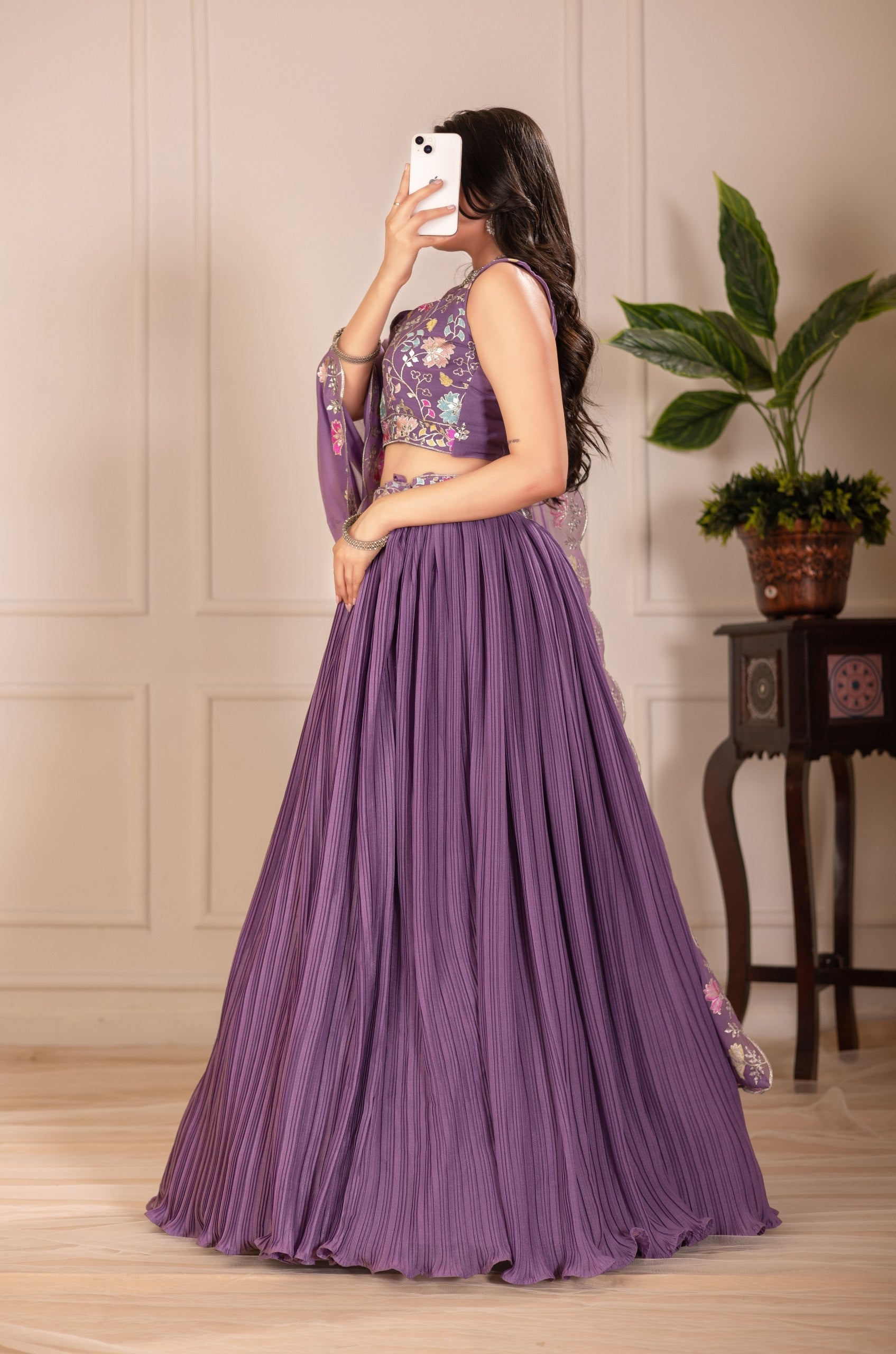 DEIANA'S Heavy Plain with crease work Lehenga Choli - Purple - Swadesiicart