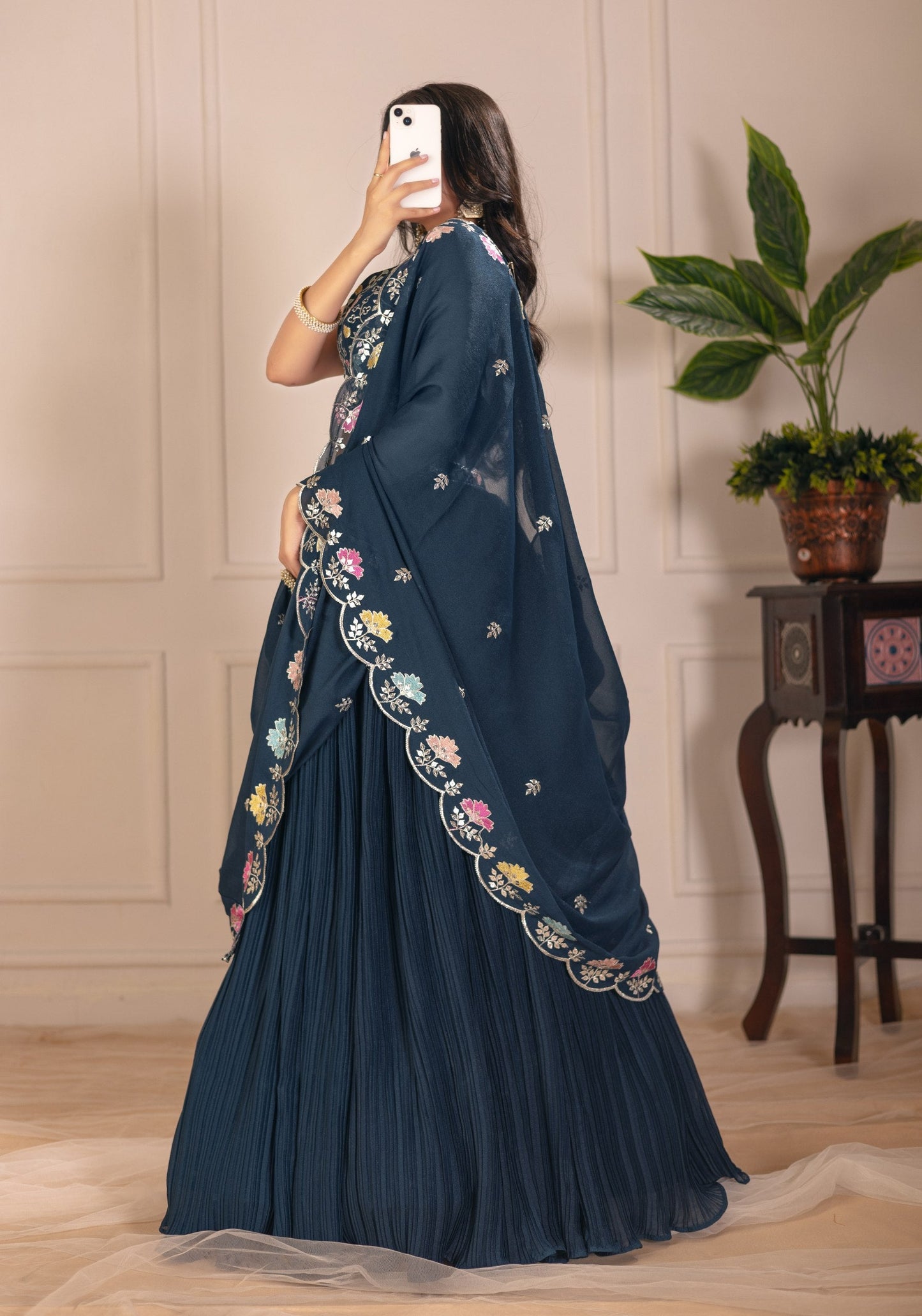 DEIANA'S Heavy Plain with crease work Lehenga Choli - Rama - Swadesiicart
