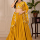 DEIANA'S Heavy Plain with crease work Lehenga Choli - Yellow - Swadesiicart