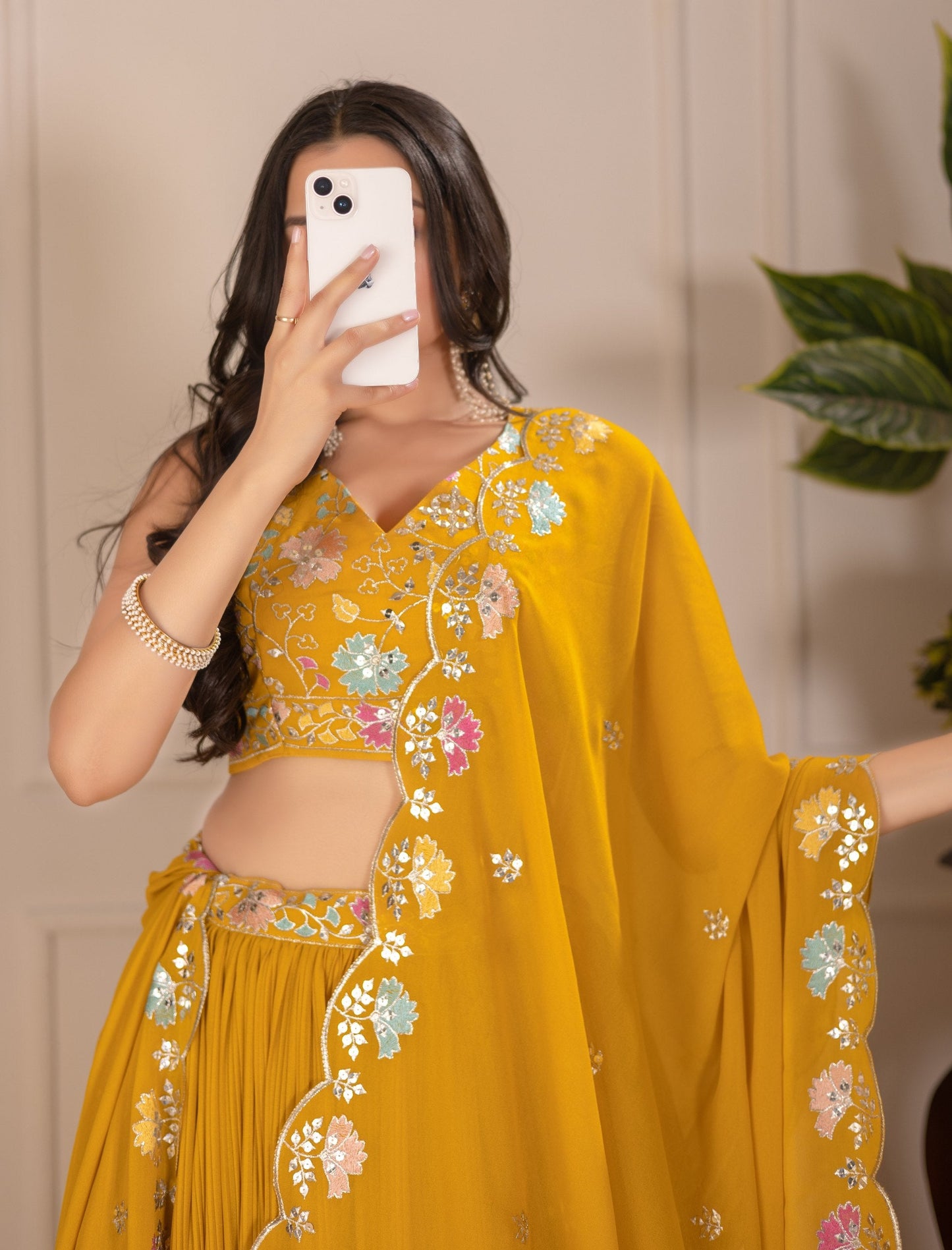 DEIANA'S Heavy Plain with crease work Lehenga Choli - Yellow - Swadesiicart