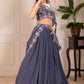 DEIANA'S Heavy Plain with crease work Lehenga Choli - Grey - Swadesiicart