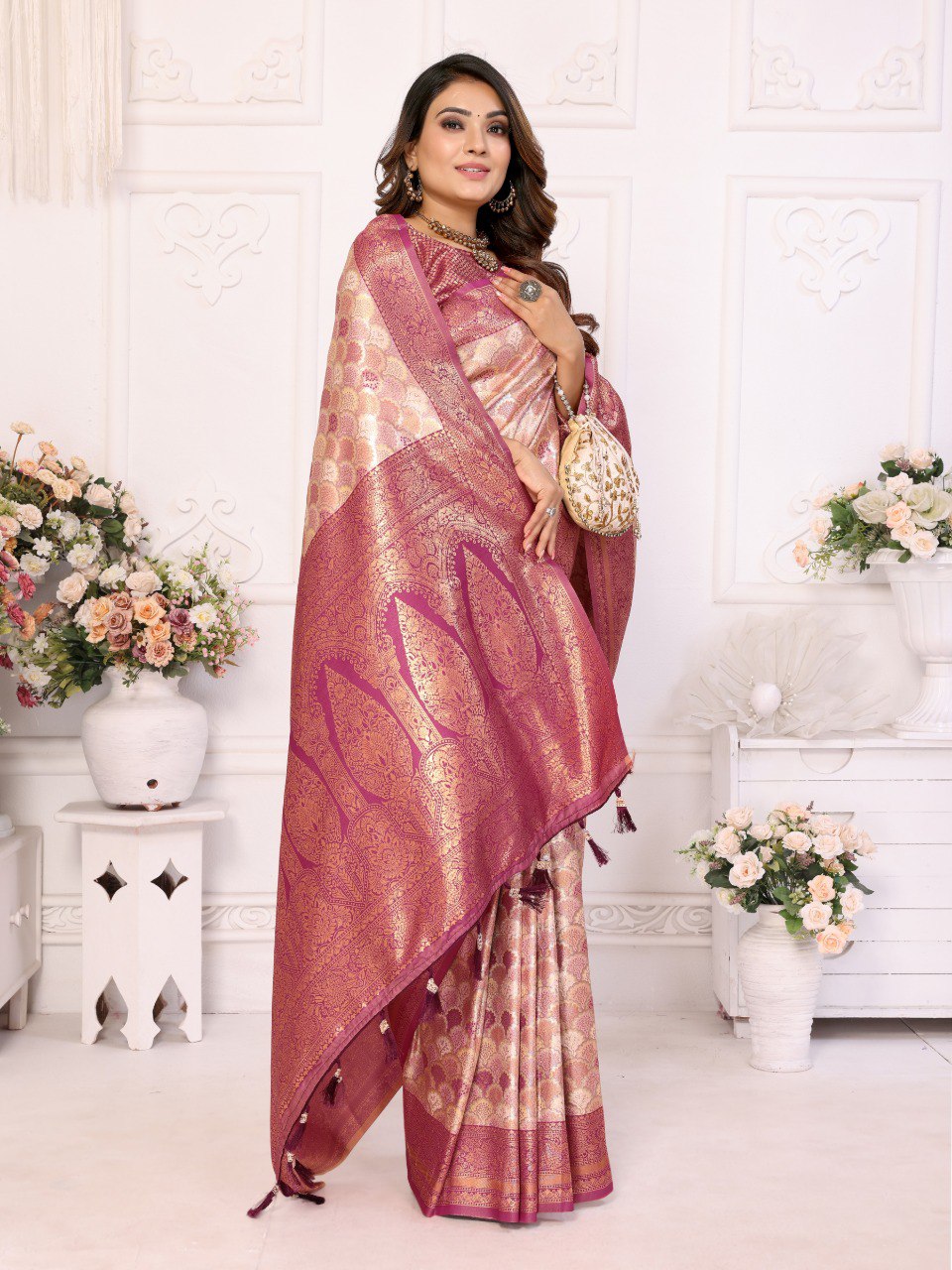 Anaita Off White Banarasi Chaturi Silk With Weaving Saree With Blouse