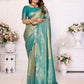 Anaita Blue Tissue Silk With Butti Weaving Saree With Blouse