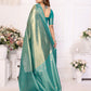 Anaita Blue Tissue Silk With Butti Weaving Saree With Blouse