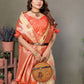 Anaita Orange Viscose Silk With Butties Weaving Saree With Blouse