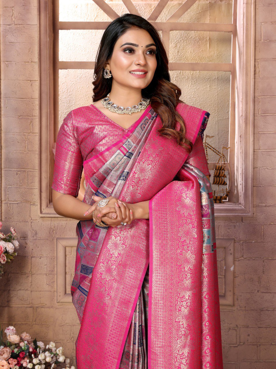 Anaita Purple Banarasi Chaturi Silk With Zari Weaving Saree With Blouse