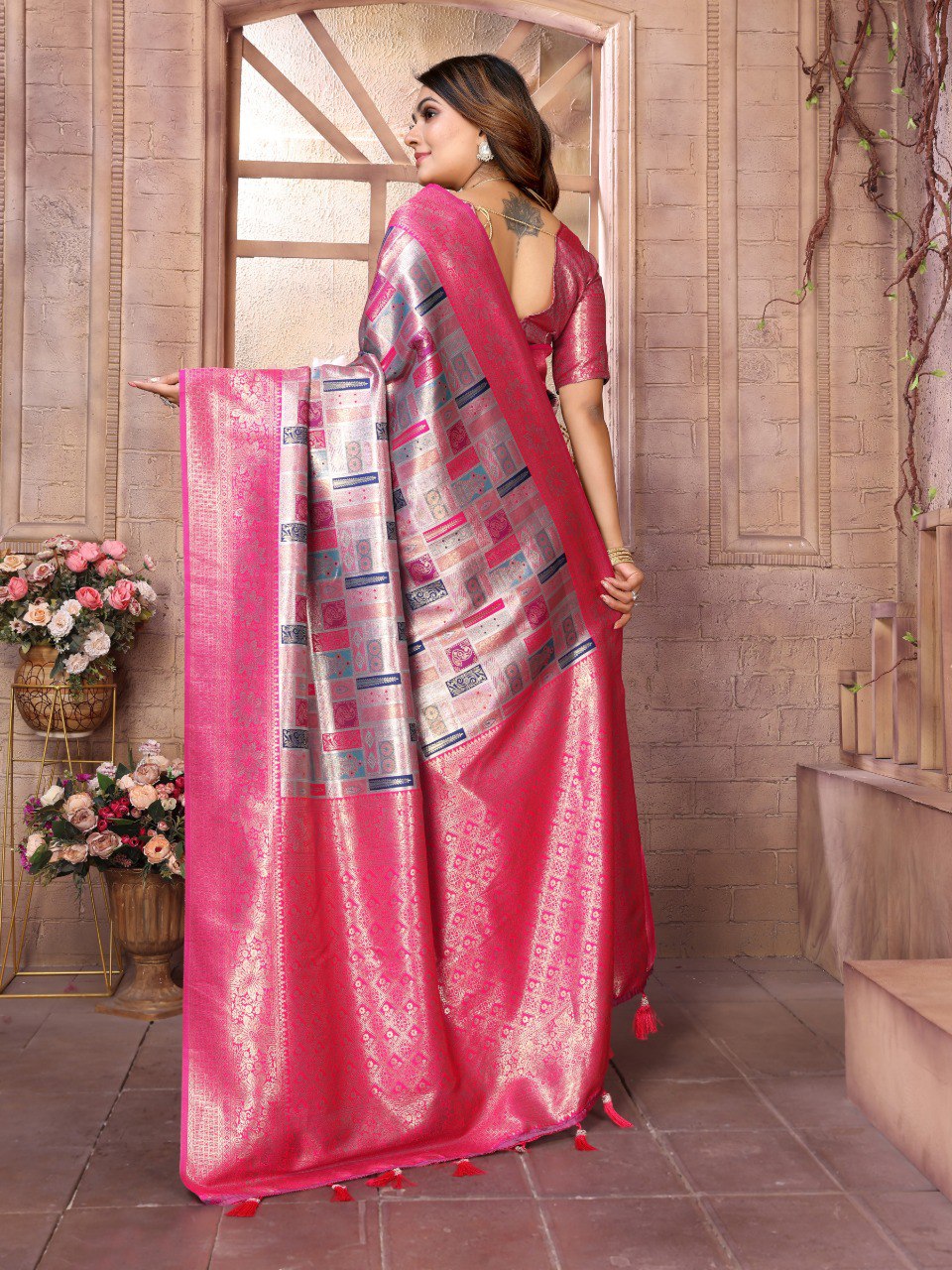 Anaita Purple Banarasi Chaturi Silk With Zari Weaving Saree With Blouse