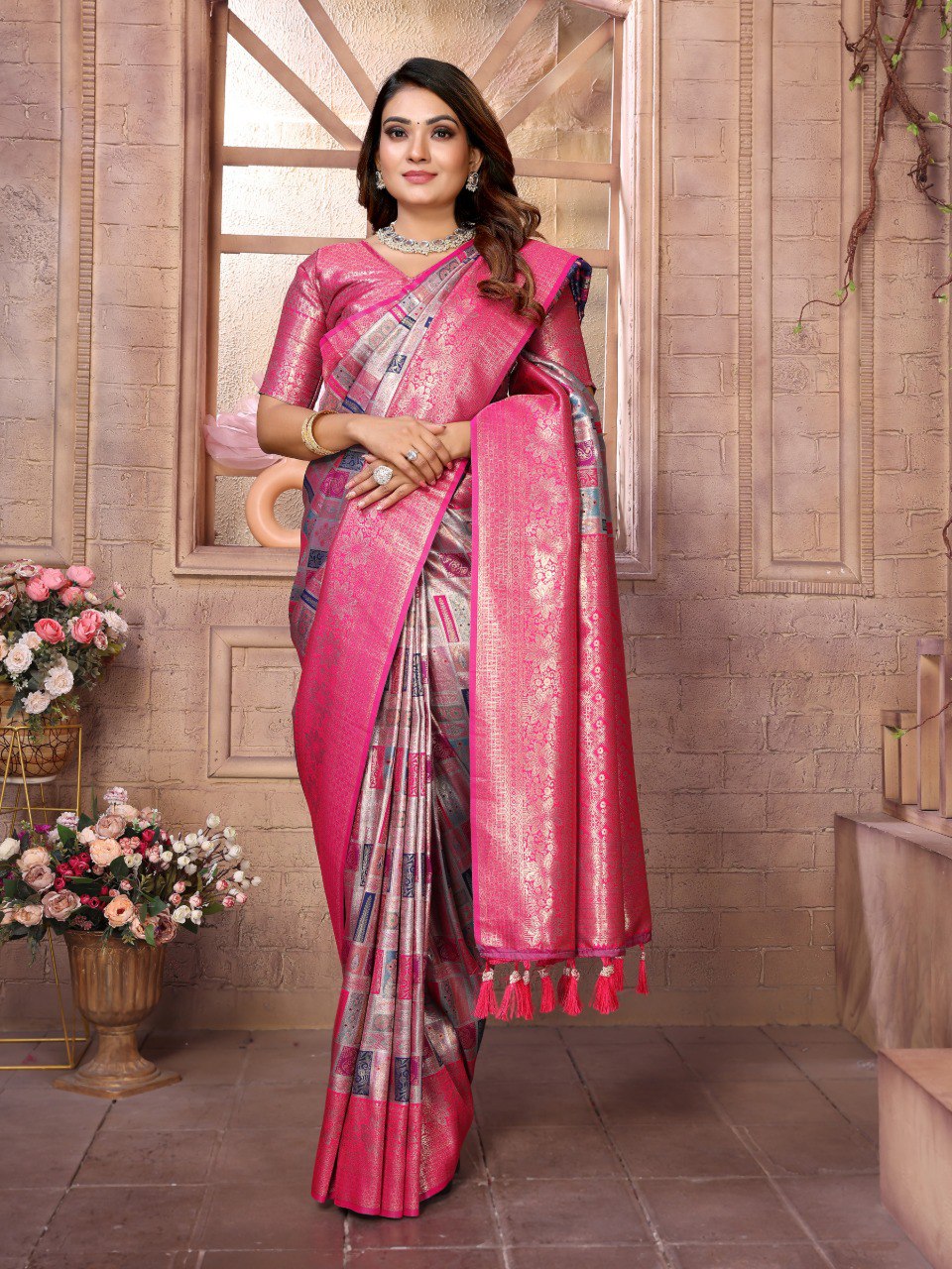 Anaita Purple Banarasi Chaturi Silk With Zari Weaving Saree With Blouse