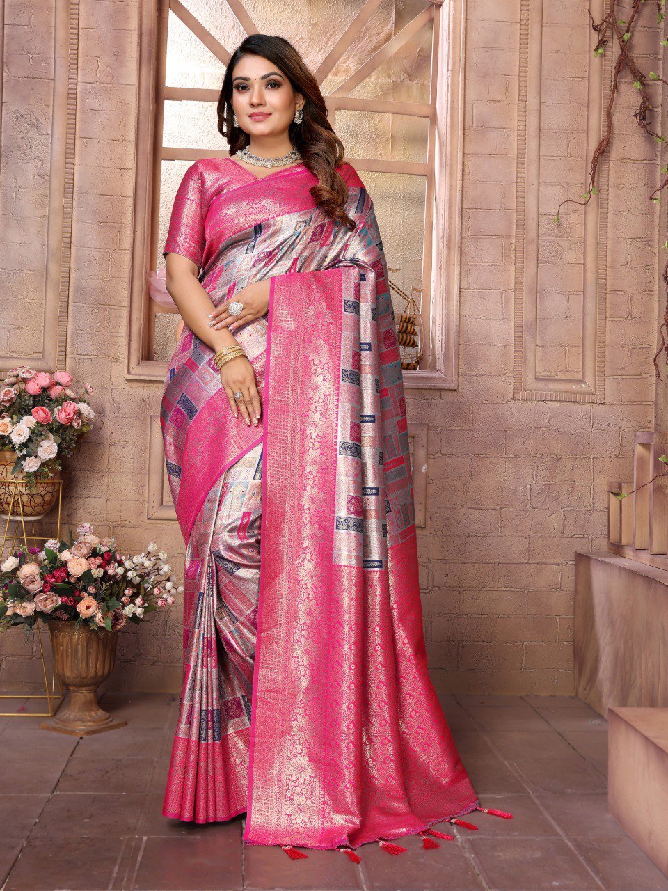 Anaita Purple Banarasi Chaturi Silk With Zari Weaving Saree With Blouse
