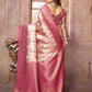 Anaita Pink Banarasi Chaturi Silk With Zari Weaving Saree With Blouse