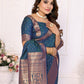Anaita Navy Blue Silk With Zari Weaving Saree With Blouse