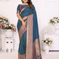 Anaita Navy Blue Silk With Zari Weaving Saree With Blouse