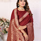 Anaita Dark Maroon Silk With Zari Weaving Saree With Blouse