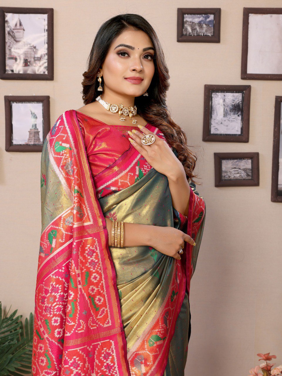 Anaita Mehendi Tissue Silk With Weaving Saree With Blouse