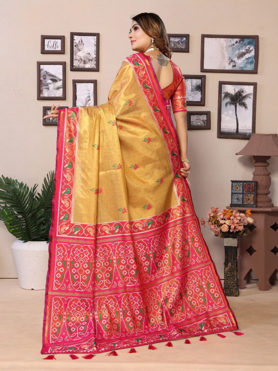 Anaita Golden Tissue Silk With Weaving Saree With Blouse