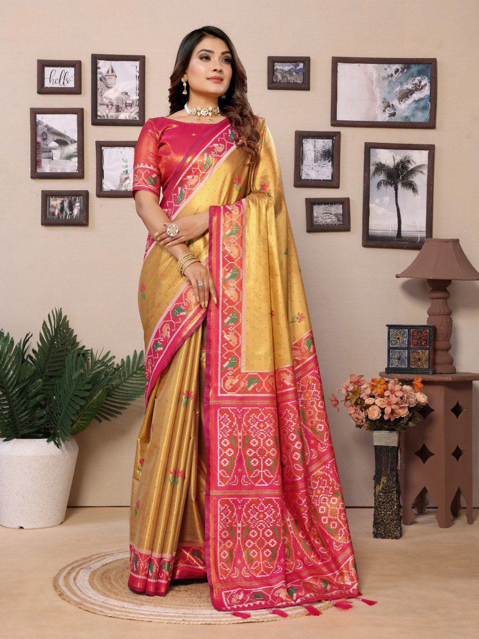 Anaita Golden Tissue Silk With Weaving Saree With Blouse