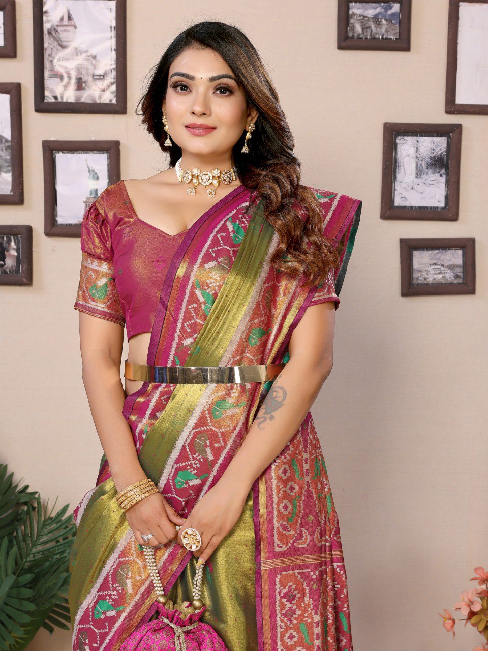 Anaita Green Tissue Silk With Weaving Saree With Blouse