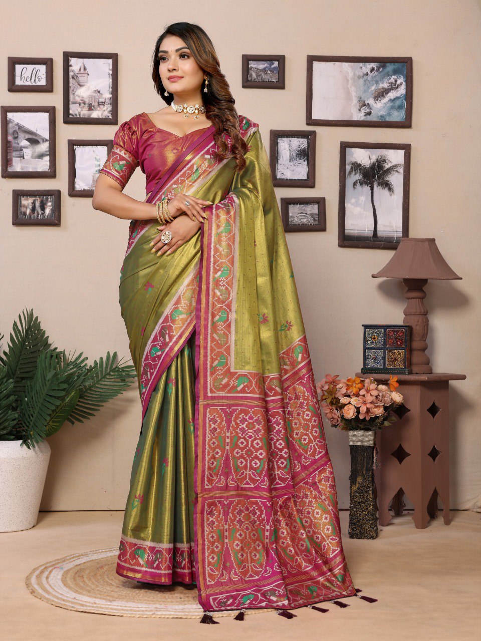 Anaita Green Tissue Silk With Weaving Saree With Blouse