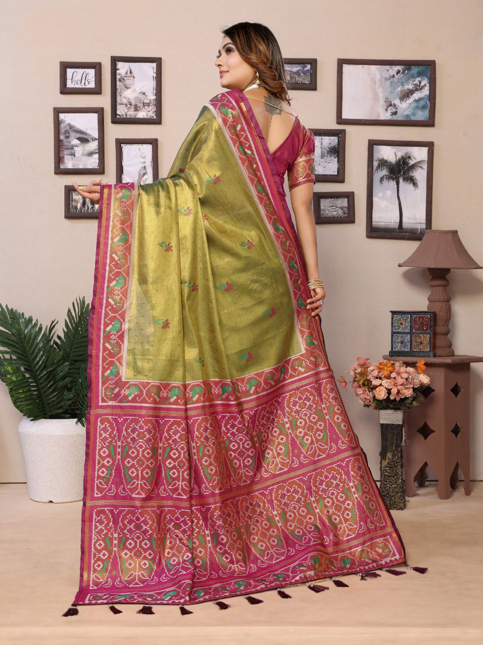Anaita Green Tissue Silk With Weaving Saree With Blouse