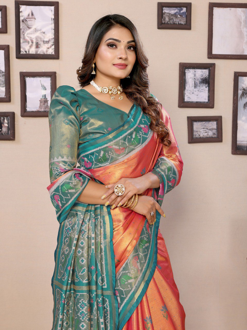 Anaita Orange Tissue Silk With Weaving Saree With Blouse