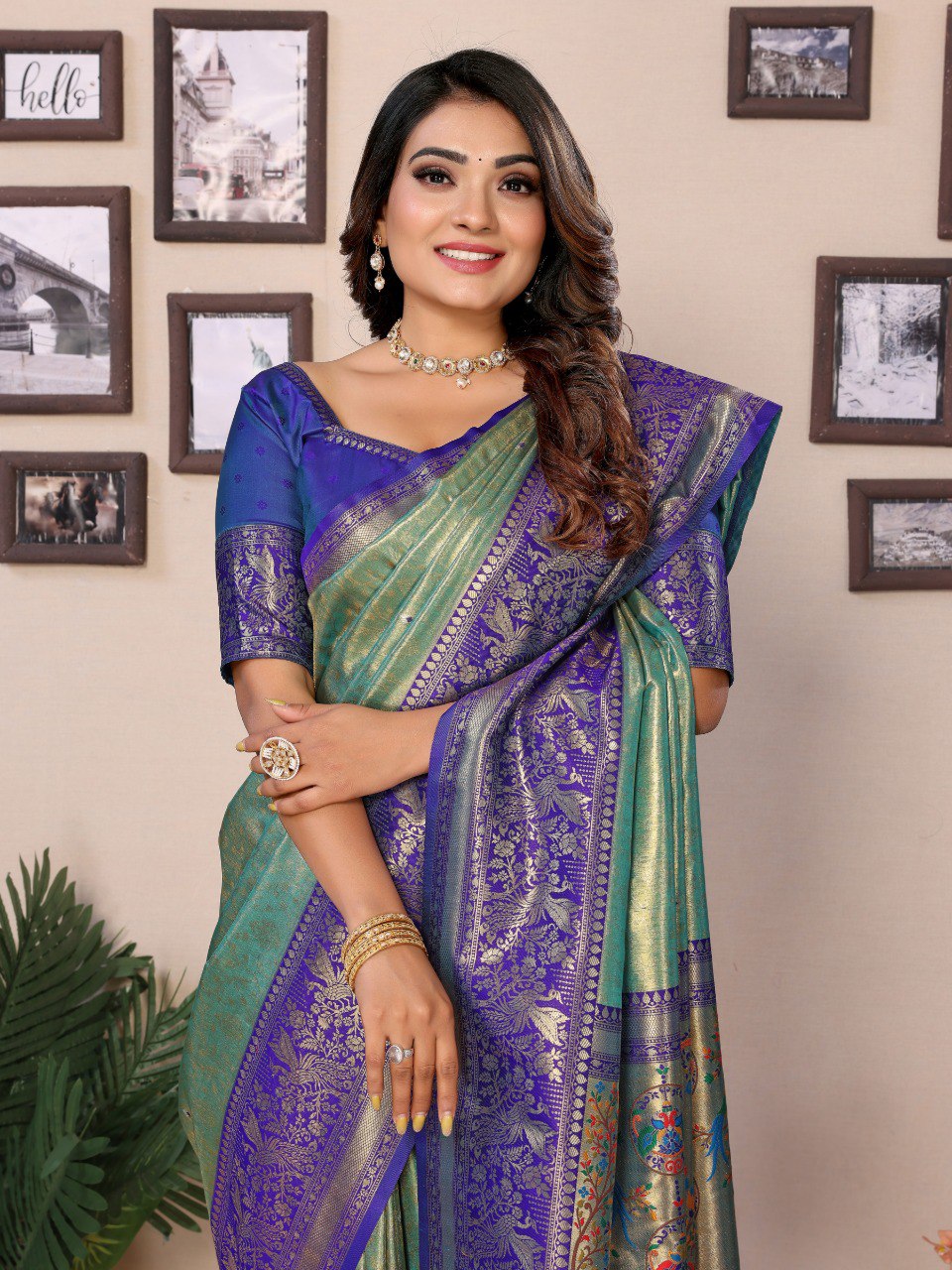 Anaita Sea Green Tissue Silk With Weaving Saree With Blouse