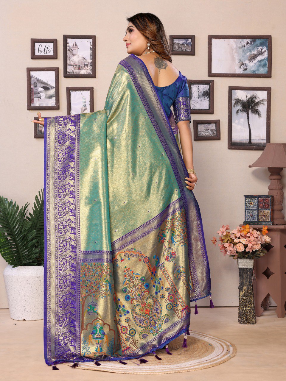 Anaita Sea Green Tissue Silk With Weaving Saree With Blouse
