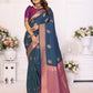 Anaita Navy Blue Silk Weaving Saree With Blouse