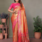 Anaita Orange Tissue Silk With Weaving Saree With Blouse