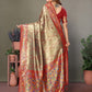Anaita Light Red Tissue Silk With Weaving Saree With Blouse