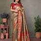 Anaita Light Red Tissue Silk With Weaving Saree With Blouse