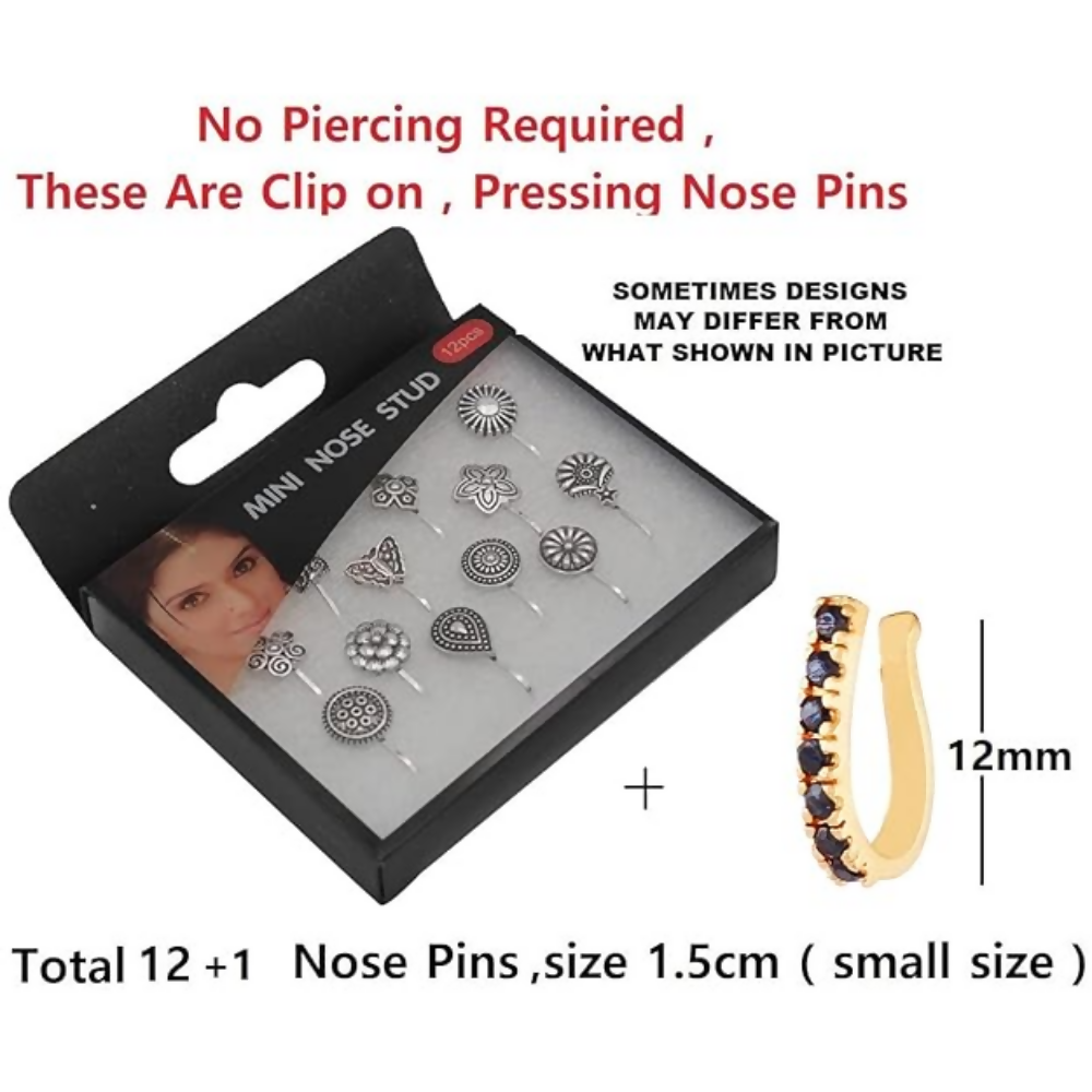 Thanu's Craft Oxidised Nose Pin Ring Studs Black Metal Germam silver Nosepin for Women - Swadesiicart