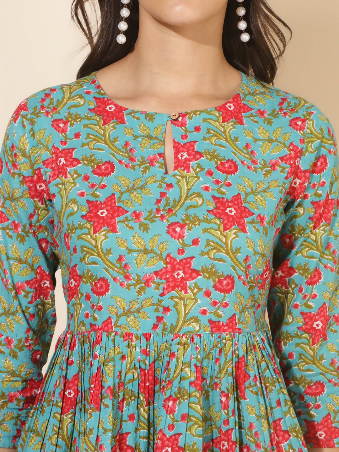 Janasya Women's Blue Cotton Printed Casual Peplum Co-ords - Swadesiicart