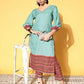 Ahalyaa Women's Teal Cotton Blend Digital Printed Kurta Pant Set | Swadesiicart