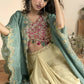 Anaita Maroon Chinon Readymade Shrug Suit with Embroidery Sequence Work