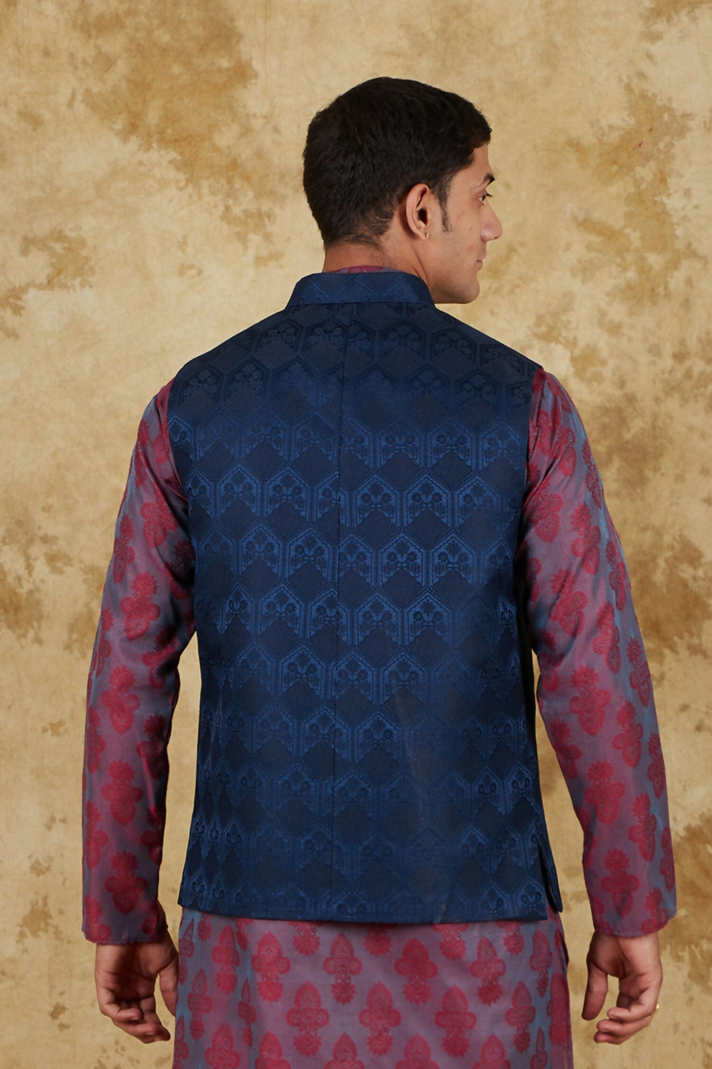 Bluesaanchi Men's Jacquard Rose Red With White Waistcoat | Swadesiicart