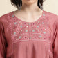 Pink Chinon Yoke Embroidered A-line Top - Tarini - Swadesiicart