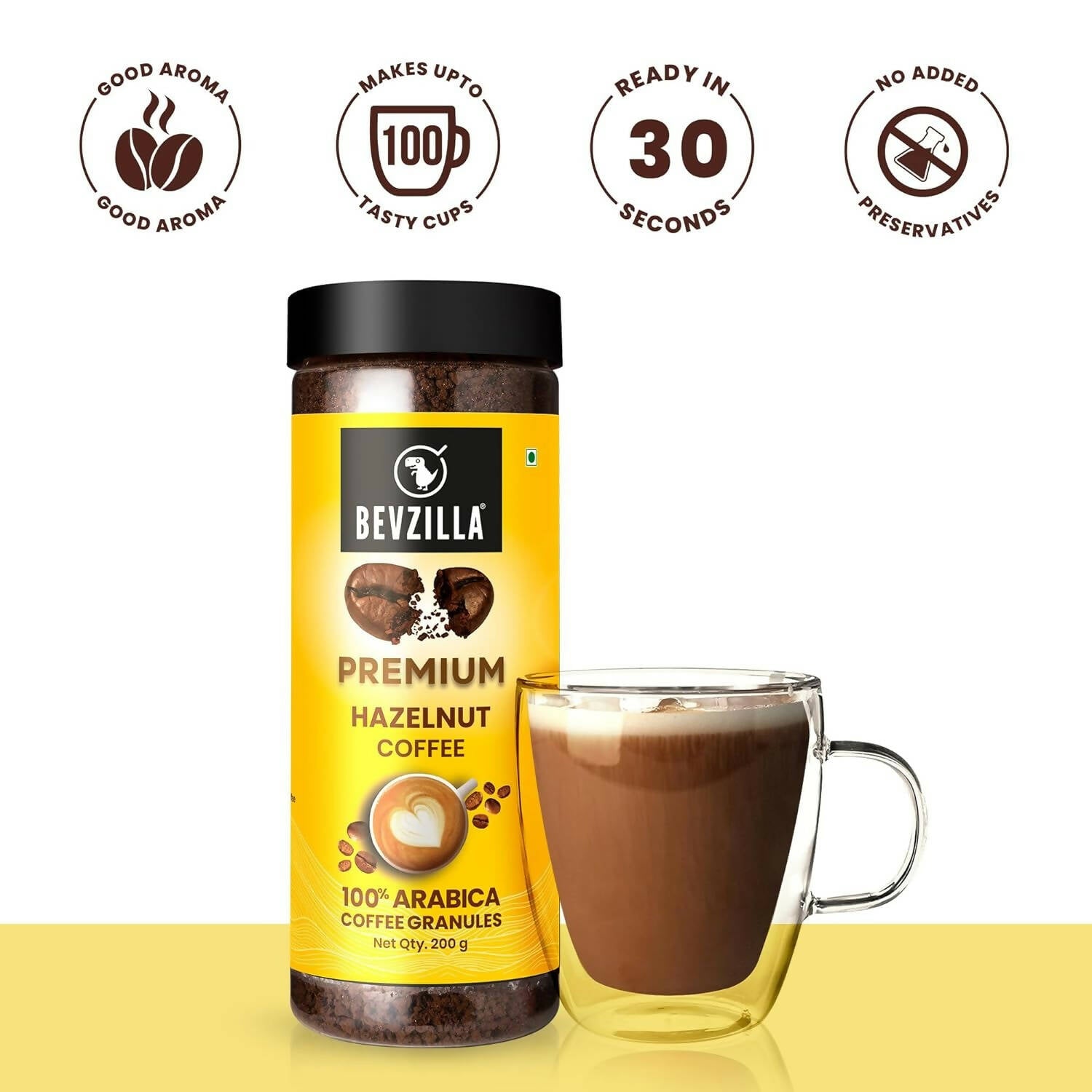 Bevzilla Premium Hazelnut Coffee Powder 100% Arabica | Swadesiicart