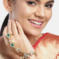 Traditional Gold-Polished Kundan Haath Phool/Panja/Adjustable Bracelet with Ring for Women - Wahe Jewels - Swadesiicart