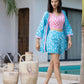 Yufta Pink & Blue Co Ord Set Add Jacket - Swadesiicart