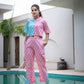 Yufta Pink And Blue Crop Top And Trouser Co Ord Set - Swadesiicart