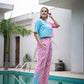Yufta Pink And Blue Crop Top And Trouser Co Ord Set - Swadesiicart