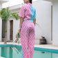 Yufta Pink And Blue Crop Top And Trouser Co Ord Set - Swadesiicart